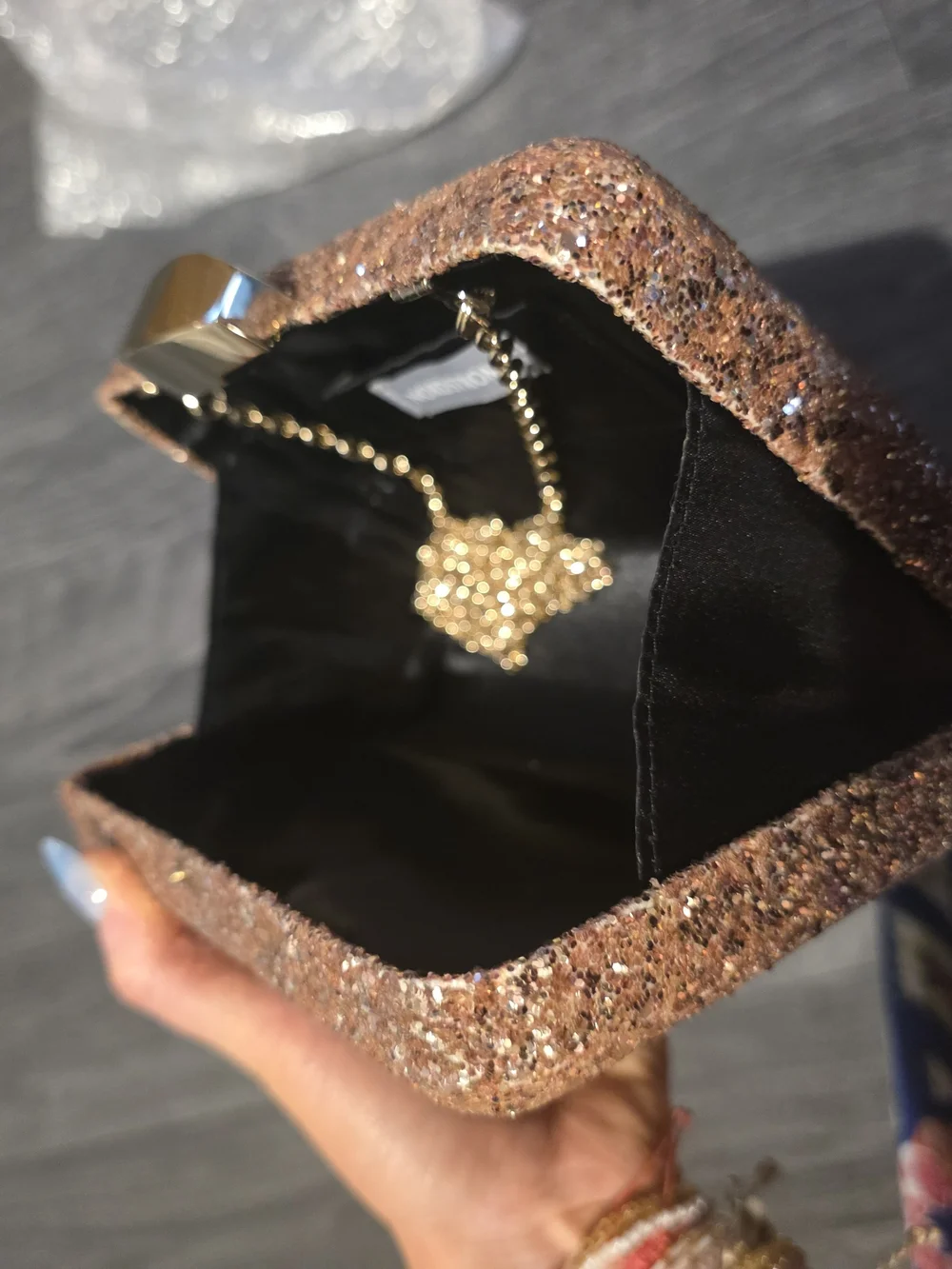 Nordstrom Glitter Ombre Rose GOLD Sparkle Clutch With Gold Strap